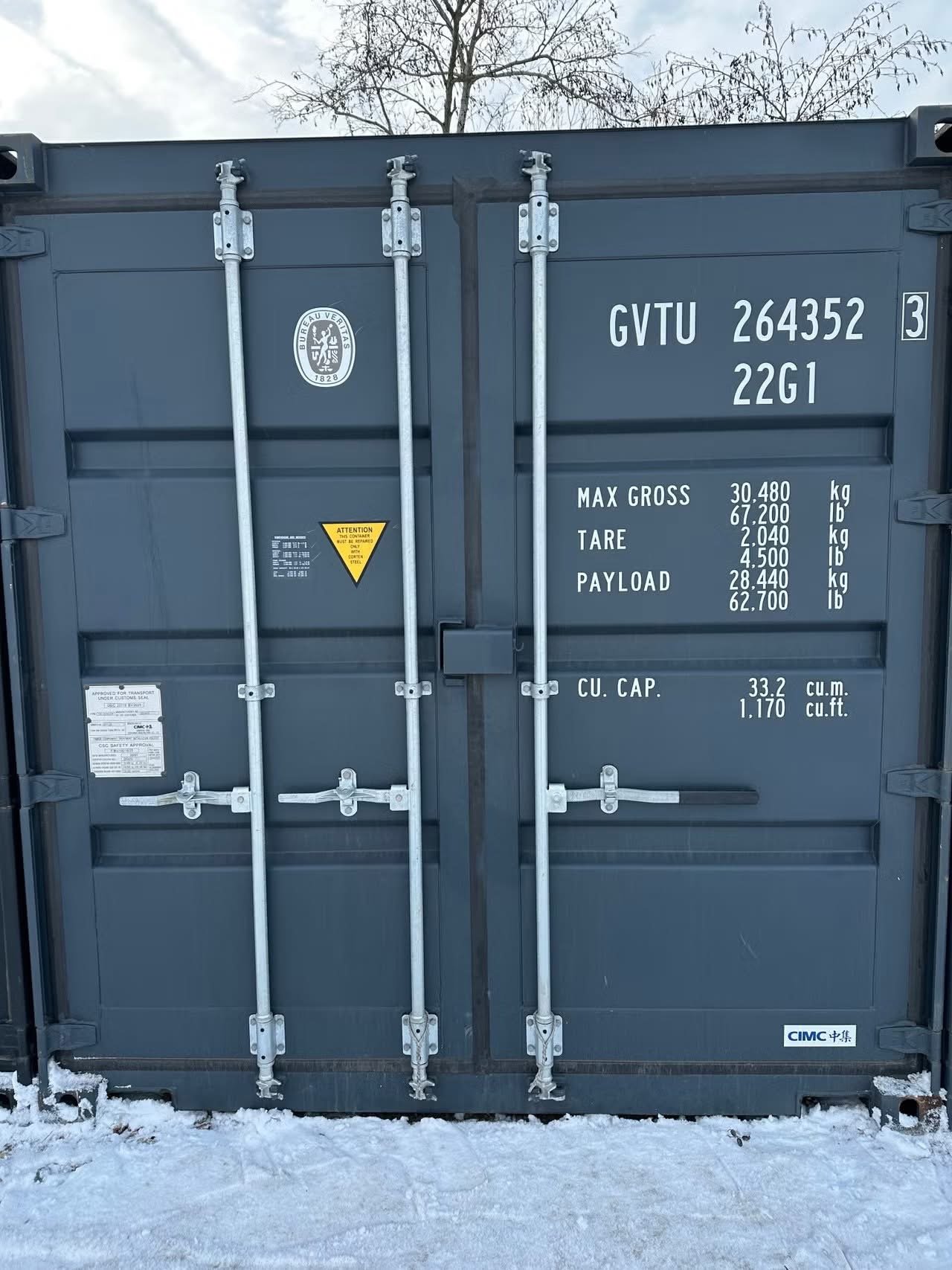 20 fods isoleret container antracitgrå porte