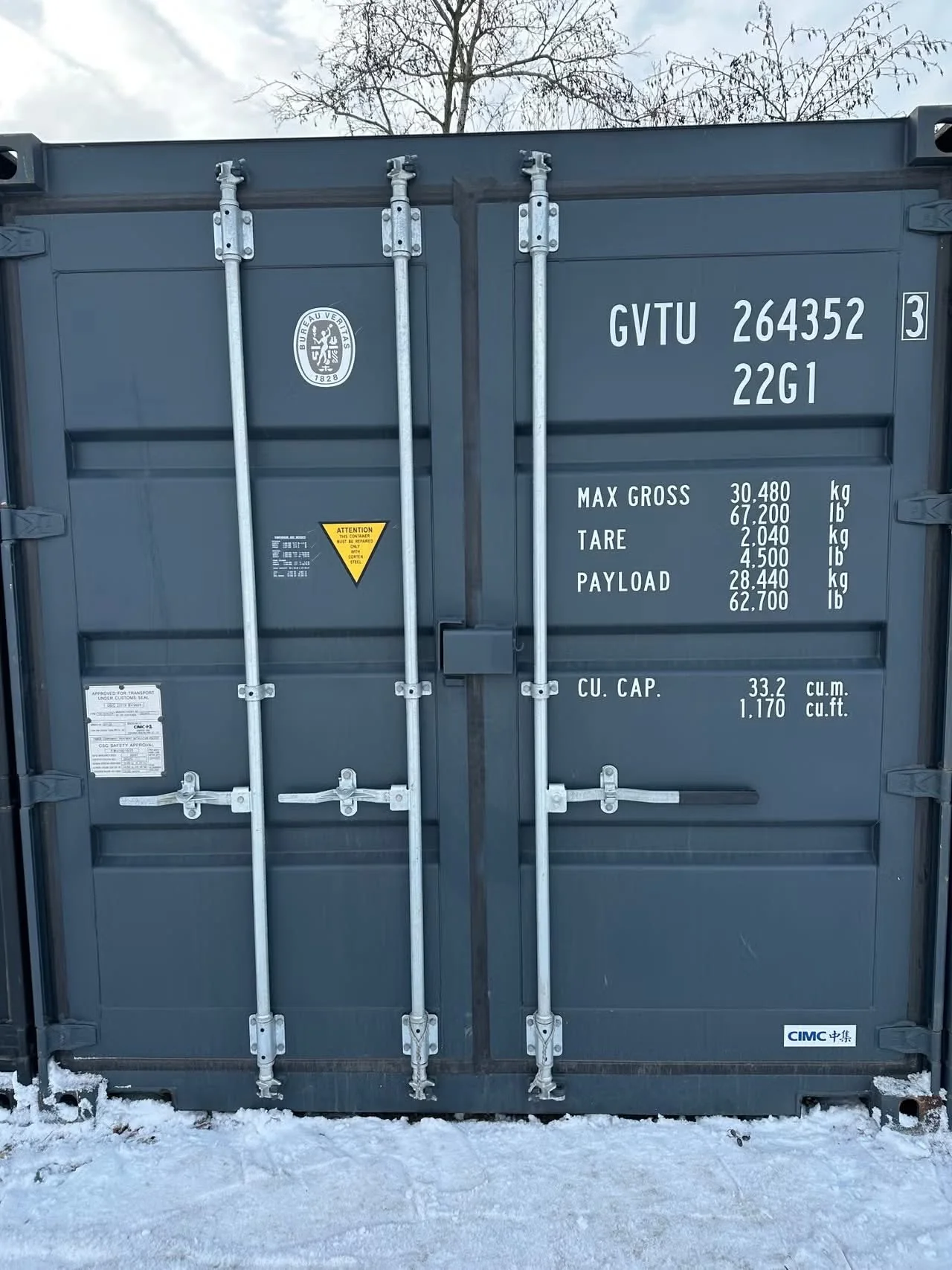 20 fods isoleret container antracitgrå porte