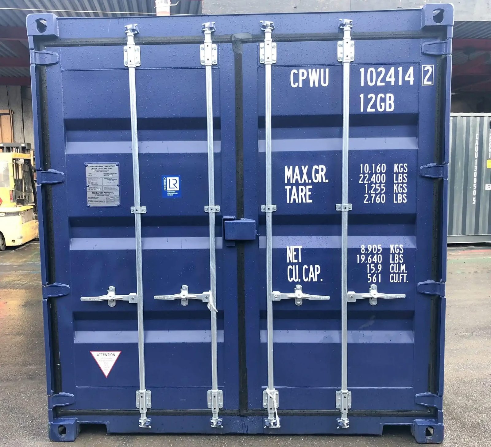 10 fods isoleret blaa container porte ouverte interieur