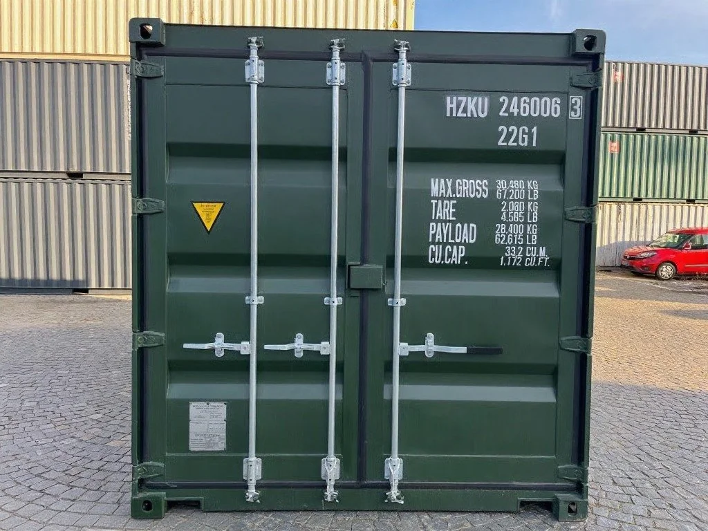 20 fods grøn container dobbeltdøre