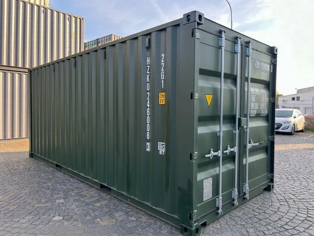 20 fods grøn container side vinkel