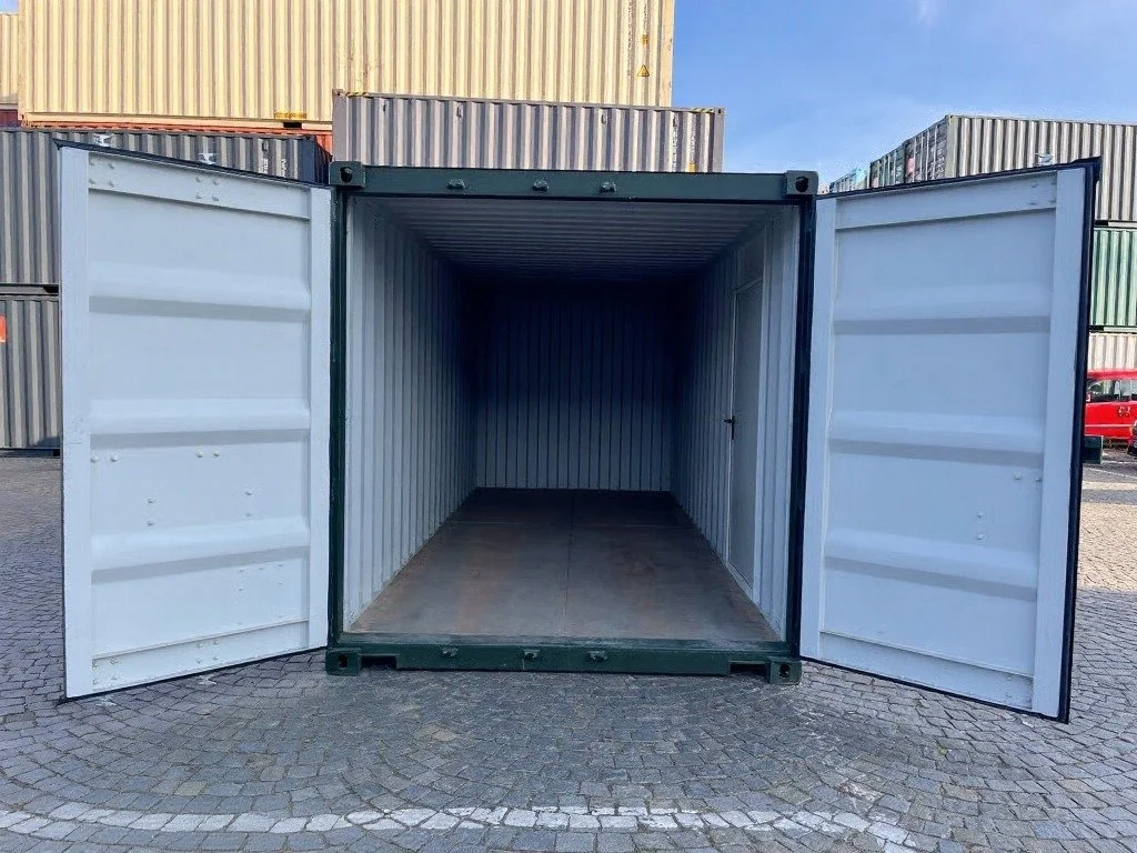 20 fods grøn container intérieur dobbeltdøre
